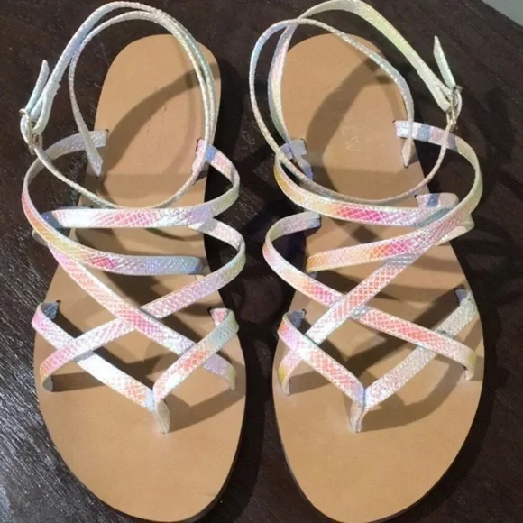 J Crew Iridescent Strappy Sandals Best J Crew Flat Sandals Top Sellers